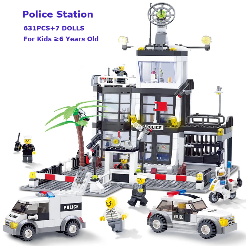 511-631PCS ABS Plastic Police Station Maritime Building Blocks Educational Toy Bricks Gift for Children | Игрушки и хобби