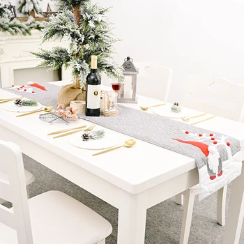 

table cloth Christmas Table Runner Gray Faceless Doll Family Atmosphere Layout Tablecloth Christmas Decorations 177X33cm