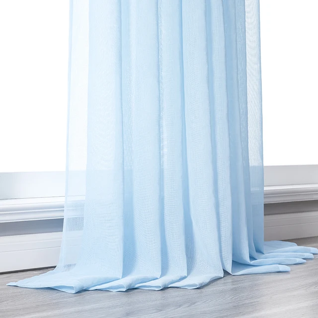 Tulle Curtains for Living Room Solid Color Modern Window Voile Curtains for Bedroom Kitchen Window Blinds Home Decoration Tulle sky green