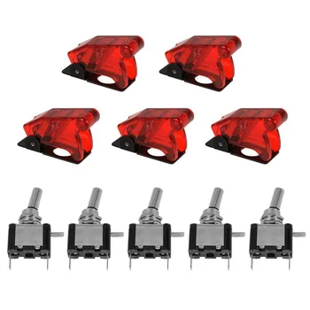 

5pcs 12V SPST LED illuminated 20A 3 pin ON / OFF rocker toggle switch red auto cover for TE459
