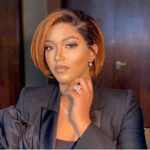 Peluca recta Bob corte Pixie Remy 4x4, peluca de encaje con cierre prearrancado, peluca con malla frontal, marrón, Ombre, pelucas de cabello humano para mujer M