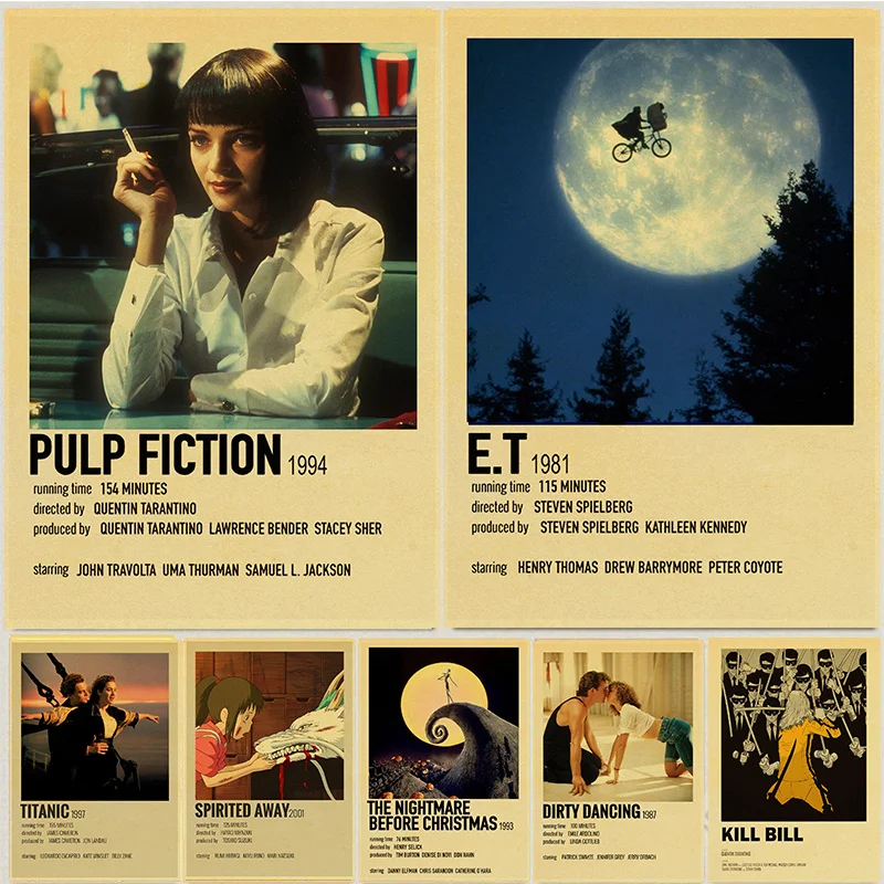 Classic-Movie-Collection-Poster-Tim-Burton-Films-Kill-Bill-E-T-Retro-Kraft-Paper-Prints-Wall