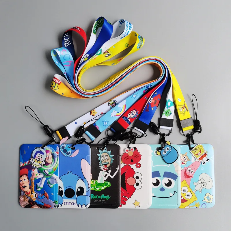 Anime Disney Stitch PVC Card Cases Card Lanyard Key Lanyard Cosplay Badge ID Cards Holders Neck Straps Coin 1 Set