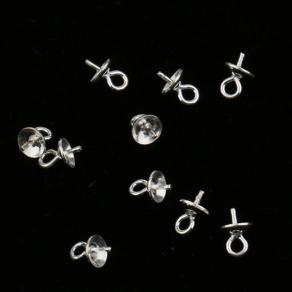 20 Pieces 925 Sterling silver color Pendant Clasp Pearl Bail Pins Half Drilled Pearl Jewelry Making Connector for Pendants 4mm 5mm