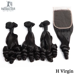 Amanda Funmi Twist Loose Wave Double Drawn Human Hair Bundles with Closure Unprocessed Virgin Brazilian Hair Bundle with Closure
