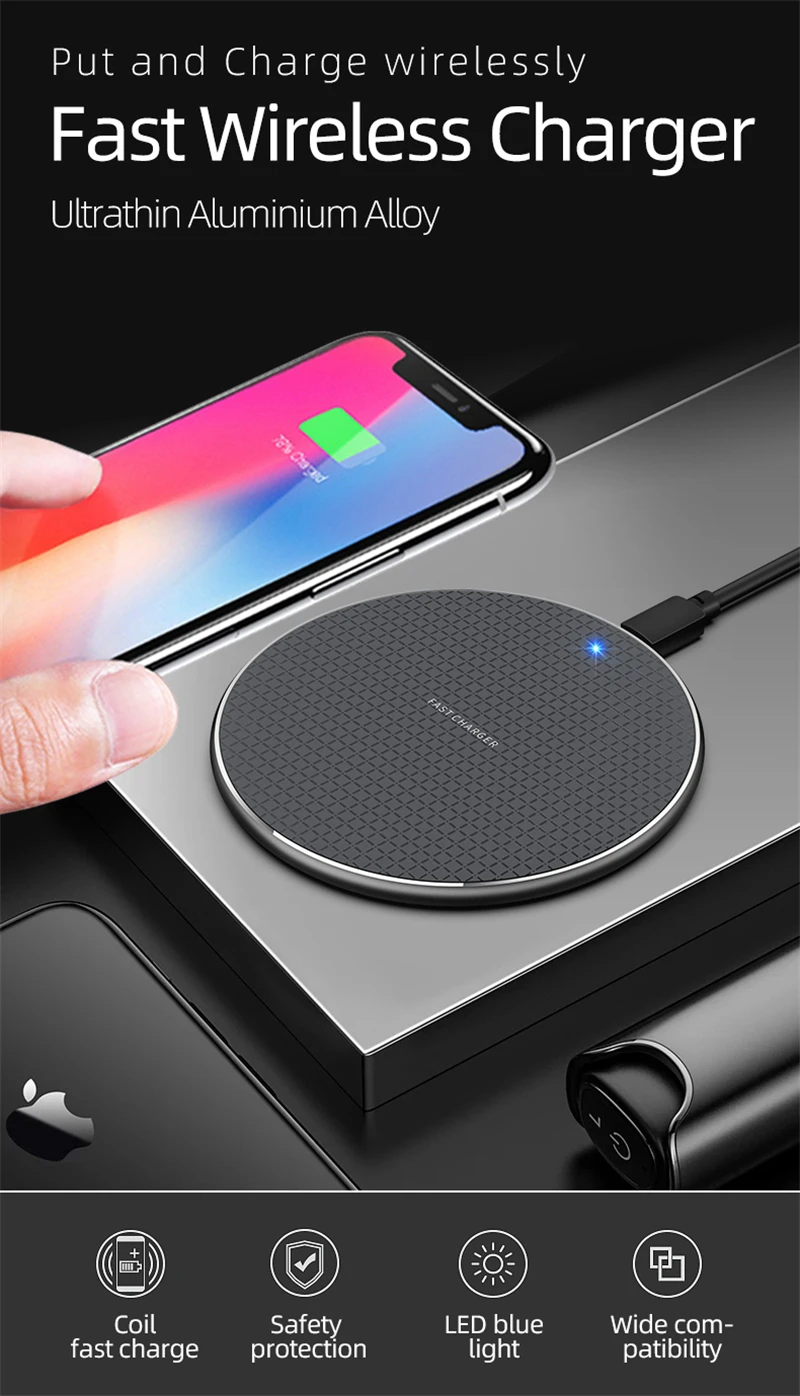 10W QI fast charge ultra-thin mobile phone wireless charger transmitter FOR iphone 11 Samsung Huawei OPPO VIVO google LG Nokia