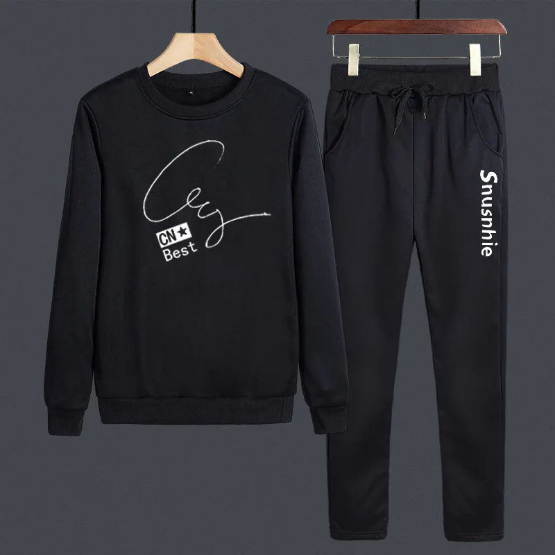 

2019 New Style Students Pattern Printed Long Sleeve Autumn Hoodie Two-Piece Set Fashion Leisure Sports Suit