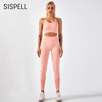 

SISPELL Solid Color Sportswear For Women Two Piece Suit Sleeveless Slimming Vests High Waist Seamless Female's Fitness Sets