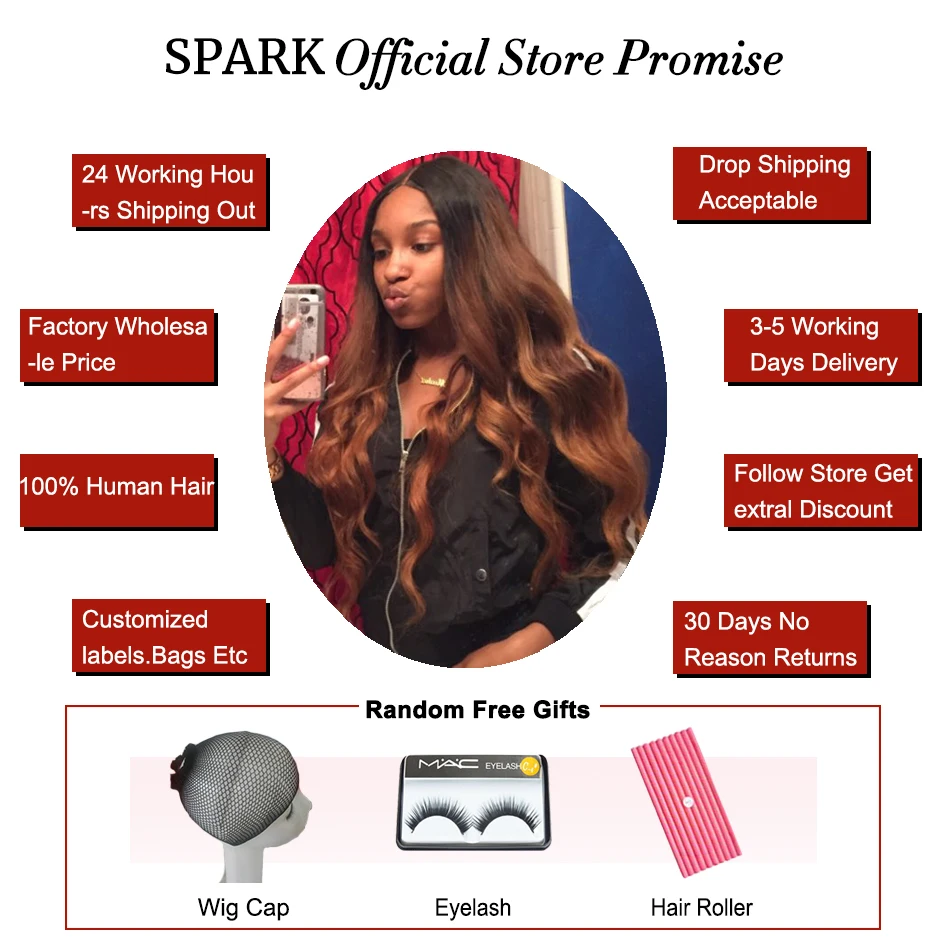 Spark Brazilian Remy Hair Ombre Body Wave 1b/4/30 Machine Double Weft 100% Human Hair Weave Bundle 12-26 inch Free shipping