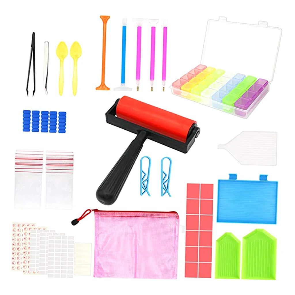 60Pieces 5D Diamond Painting Tools and Accessories Kits Roller Pen Diamond Embroidery Tray Storage Container Sets