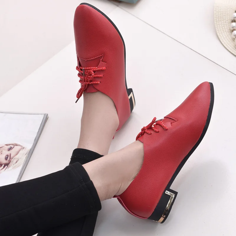 

Ozhouzhan WOMEN'S Shoes Spring And Autumn New Style Shallow Mouth Single Shoes Women's Comfortable Low Heel Lace-up Solid Color