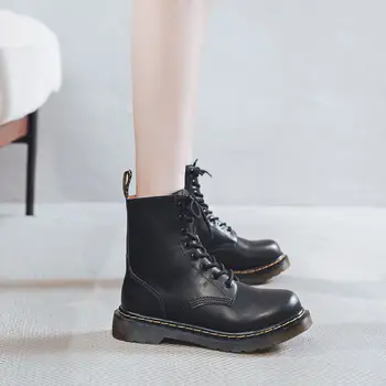 

Platform Short Boots Female 2020 New Autumn Casual Shoes Student Leather Thick With Short Boots Motorcycle Boots women shoes