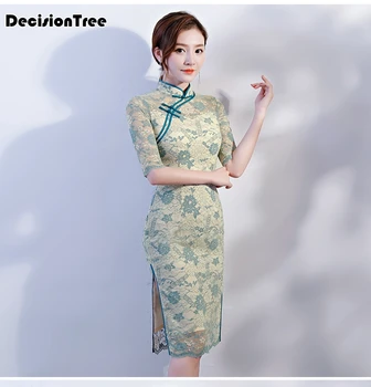 

2020 elegant chinese women improved qipao chinese style printing bridesmaid wedding party dress vestidos lace cheongsam