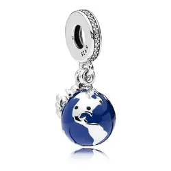 2019 новый 100% стерлингового серебра 925 Синий мышь Глобус Красивая подвеска подходит для женщин ожерелье Мода бусина-подвеска ювелирный