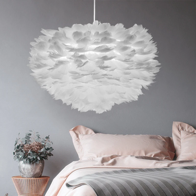 Billig Moderne Anhänger Lichter Feder Lampe Nordic Hängen Lampe Gans Feder Anhänger Lampe Für Schlafzimmer Wohnzimmer Nacht Droplight E27