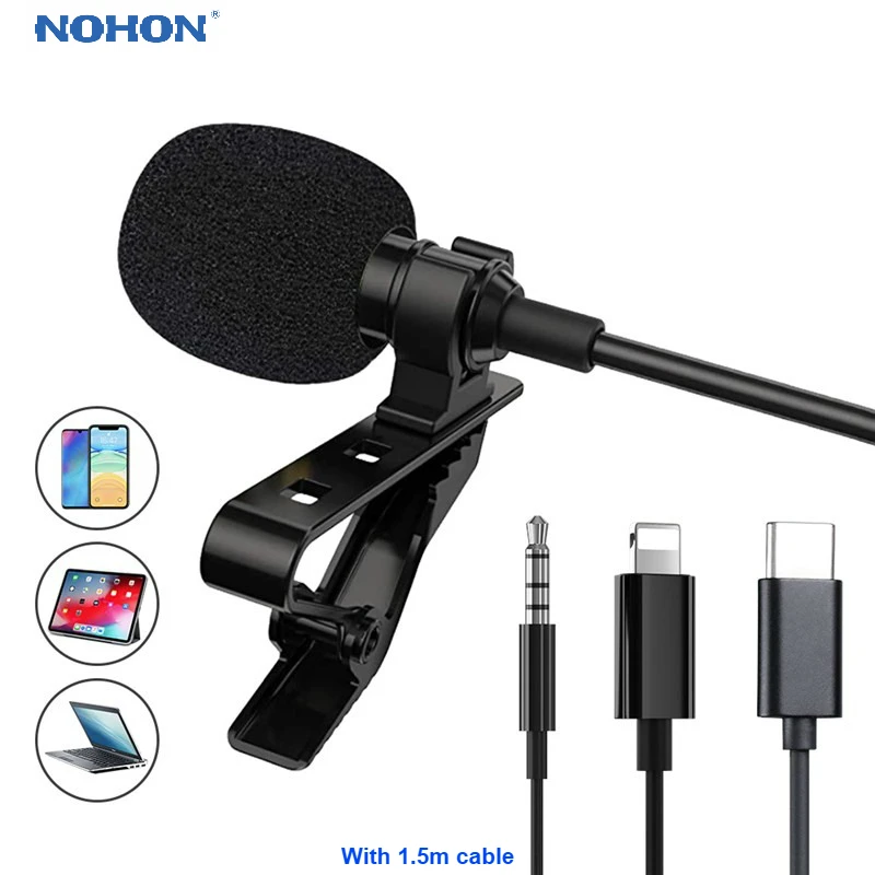 

Nohon Mini Microphone for iPhone Lightning Type C 3.5mm Microfone for Samsung Huawei Xiaomi Lavalier Clip-on Recording Microfono