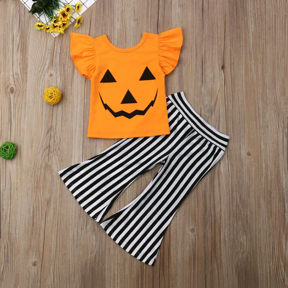 Американский запас одежда на Хэллоуин для маленьких девочек футболка с тыквой +