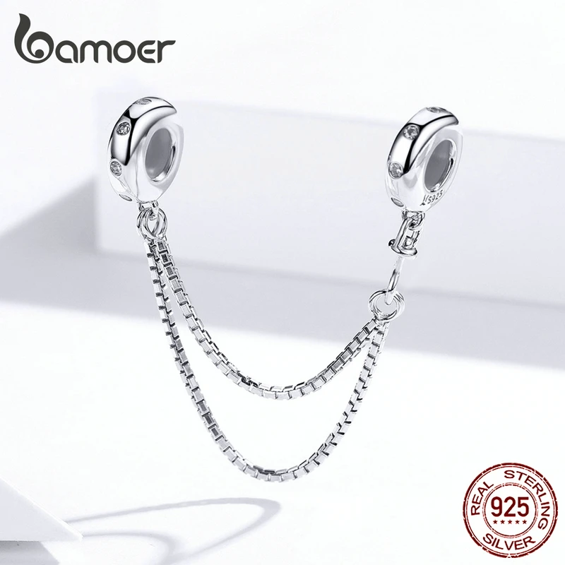 Günstig Bamoer Echtem 925 Sterling Silber Sicherheit Box Kette Charme für Original Silber Armband Stopper Charms mit Silikon SCC1419