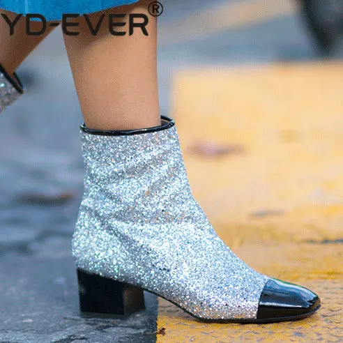 Блестящие Серебристые ботильоны с блестками осенние ботинки мартинсы на толстом