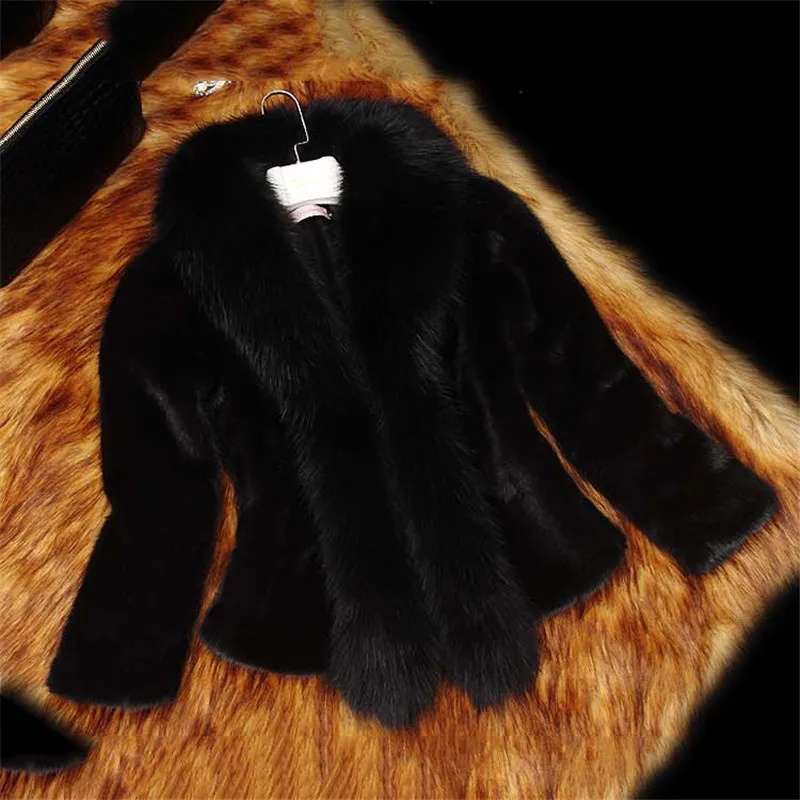 Женское пальто из искусственного меха белого и черного цветов, большие размеры, свободная куртка из искусственного меха кролика, новинка, Осень-зима, корейское короткое тонкое пальто, LD1207 - Цвет: Black