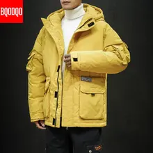 Толстый мужской пуховик, зимняя куртка с капюшоном в стиле милитари, белый утиный пух, зимние куртки в японском стиле, свободные, в стиле хип-хоп, уличная одежда, термопальто