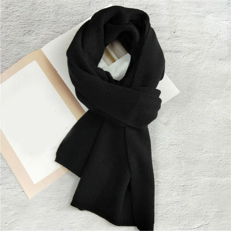 30*180cm Unisex Solid Color Scarves Thicken Warm Soft Knitted Long Scarf Shawl H 
