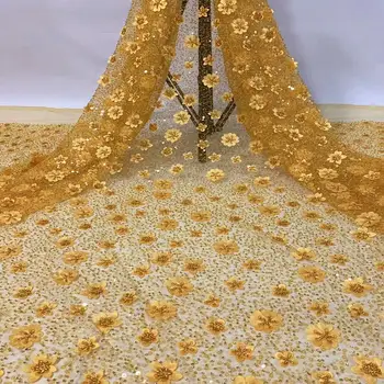 

Luxury Nigerian Mesh Lace Fabric High Quality French Tulle Lace Beaded Embroidered Latest African Lace Fabrics For Dress A-1214