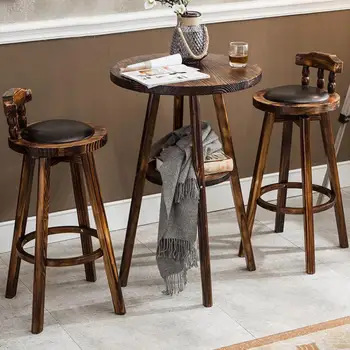 

Solid Wood Bar Chair Bar Chair Retro American Bar Chair Front Desk Rotating Creative Bar Stool Modern Simple High Stool