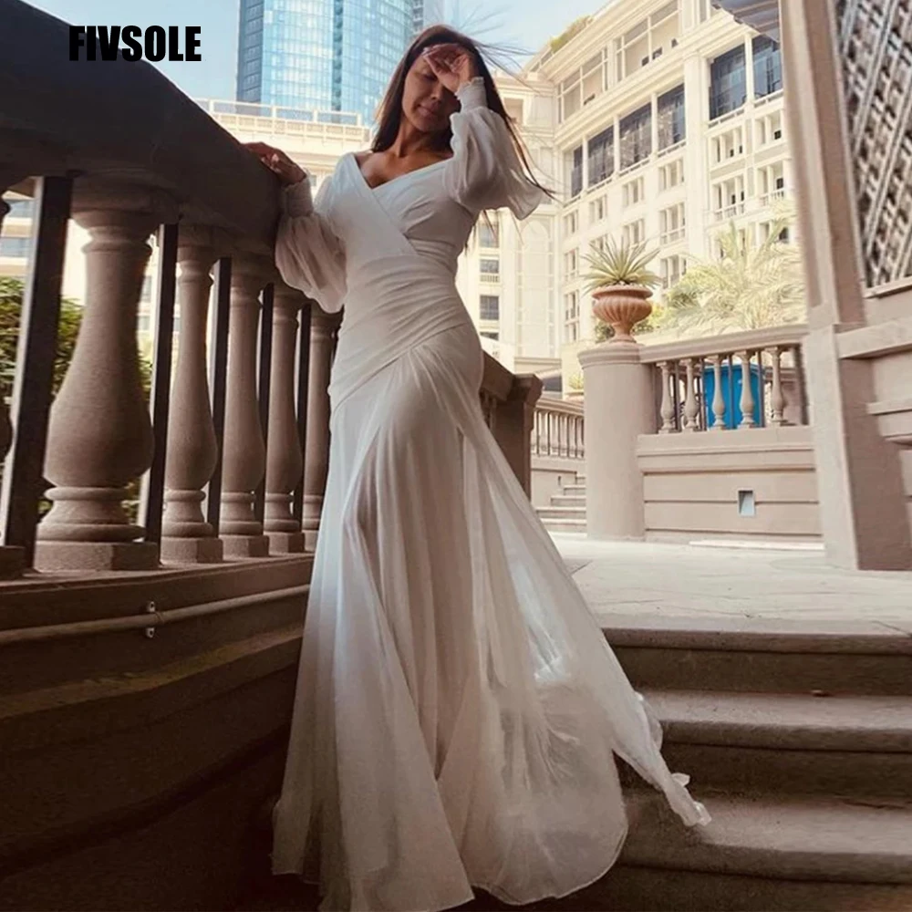 『Cheap!!!』- Fivsole Mermaid Long Chiffon Wedding Dress V-neck Long
Sleeves Off Shoulder Bridal Bride Gown Vestido De Noiva Robe De Mariee