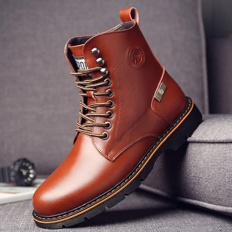 

2019 Autumn New Products Men Casual Martin Boots Men's plus Velvet Mid-top Boots Europe And America MEN'S SHOES-Style Combat Boo