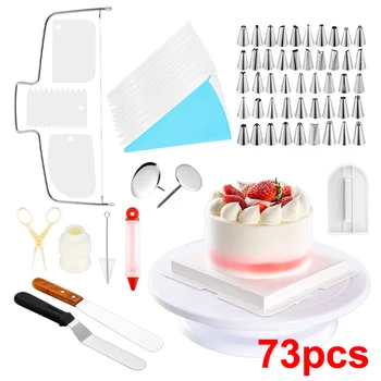 

73pcs Fondant Tool Cake Baking Supplies Kit Rotating Turntable Kitchen Suit
