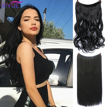 

XIYUE Girls Clip in Hair Extensions Invisible Wire Secret Fish Line Hairpieces Silky Red Long Straight 22inches Hair Accessorie