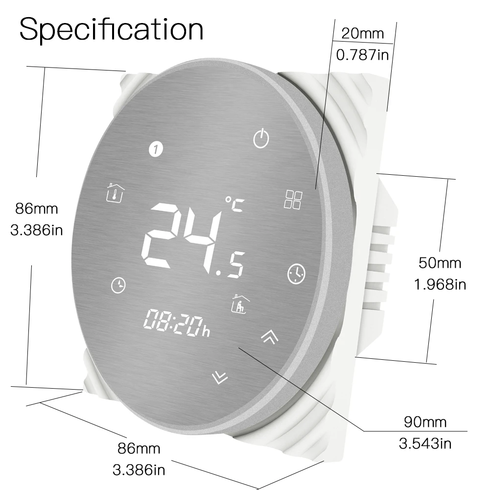 Wifi Smart Thermostat Water Floor Heating Metal Brushed Panel Smart Life/Tuya APP Remote Control Works with Alexa Google Home