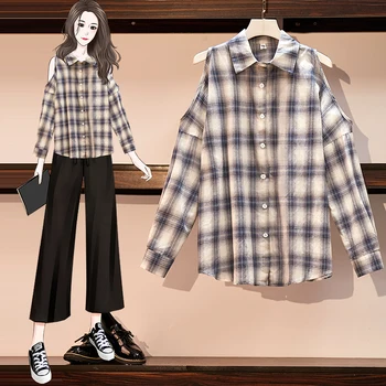 

COIGARSAM 4XL Plus Size Fashion Plaid Shirt Womens tops New Spring Loose Women shirts 6128