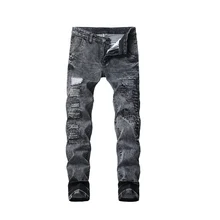 Джинсы мужские новые мужские вышитые дырки стрейч джинсы мужские со средней посадкой прямые черные брюки больше размеров 28-40 42