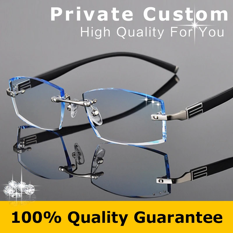 Famous Brand Eyeglasses Prescription Glasses Rimless Frame Men Myopia