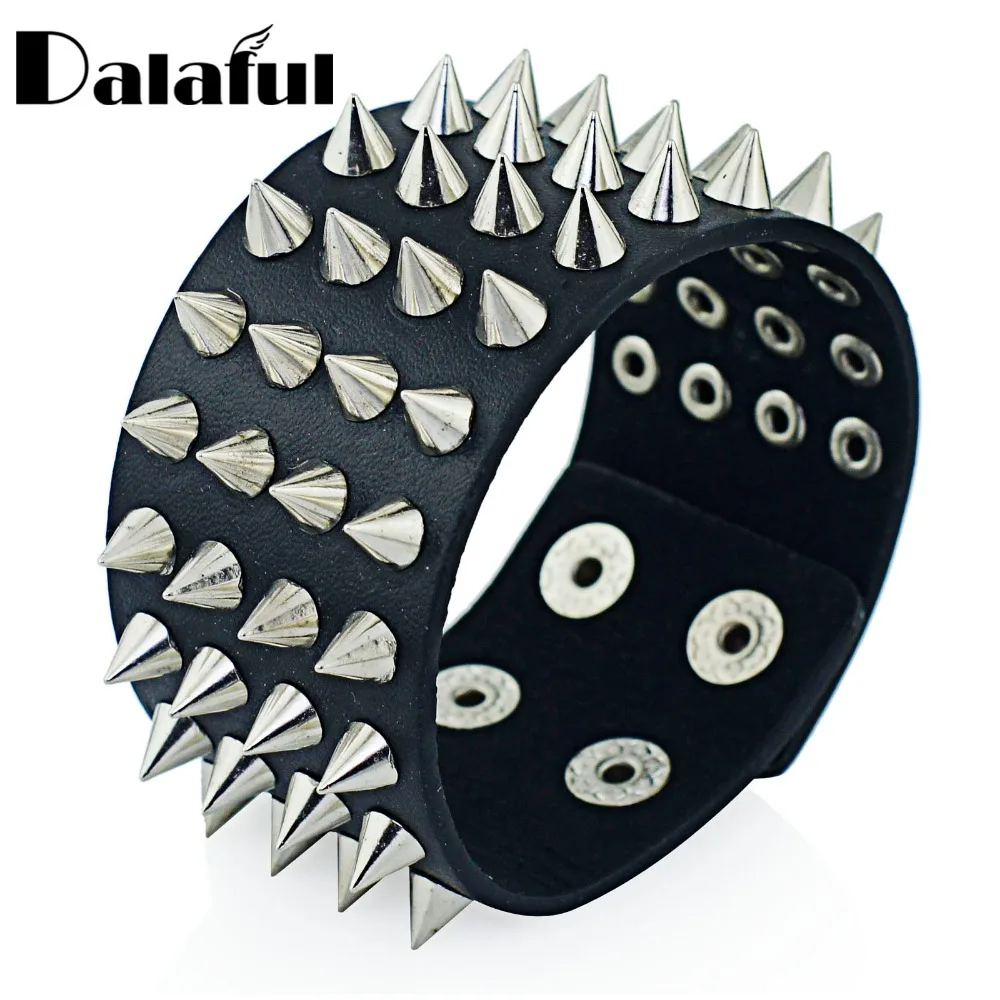 Unique Four Row Cuspidal Spikes Rivet Stud Wide Cuff Leather Punk Gothic Rock Unisex Bangle Bracelet men jewelry S263