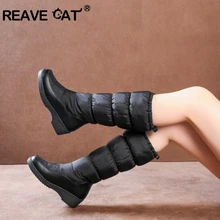 REAVE CAT/Большие размеры 35-44, новинка г. Модные женские ботинки теплые зимние ботинки на пуху зимние сапоги до середины икры на толстом меху Размеры 35-44, whit