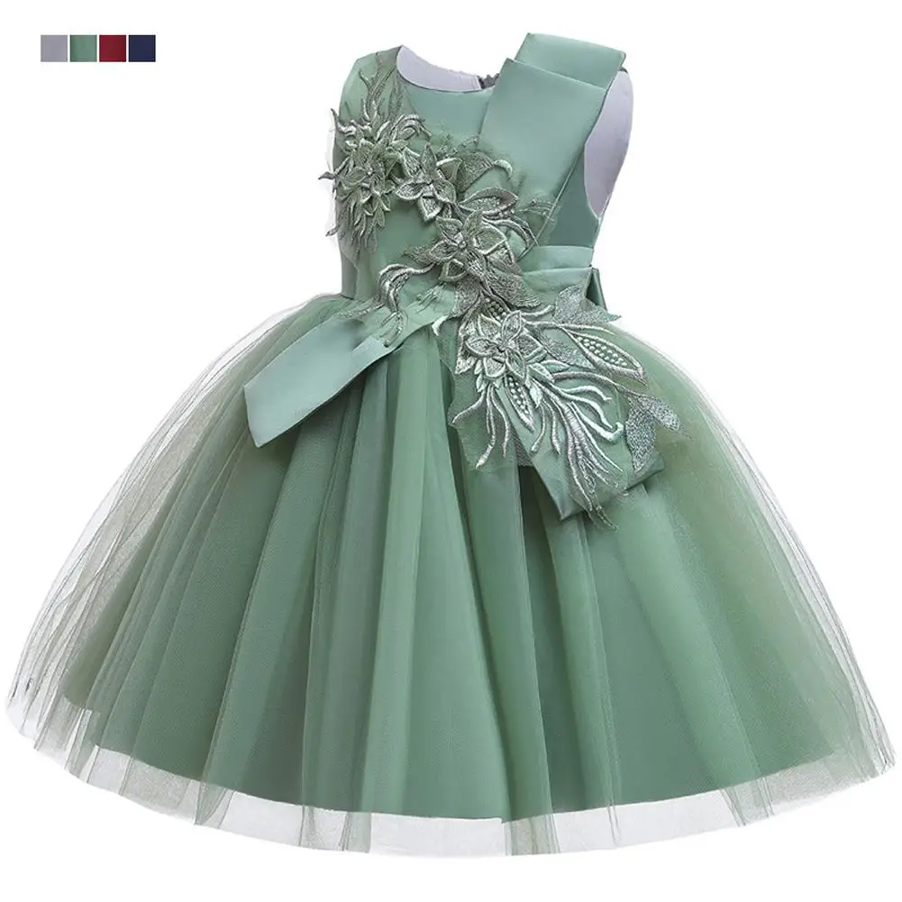 

Children Girl Big Bowknot Decals Wedding Fluffy Catwalk Princess Dress Gown Girl Casual Dress