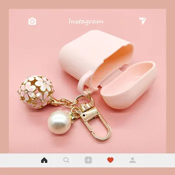 

Luxury Flower Ball Silicone Case For AirPods Case Bluetooth Wireless Earphone Protect Cover For Apple Airpods Cute Pearl KeyRing