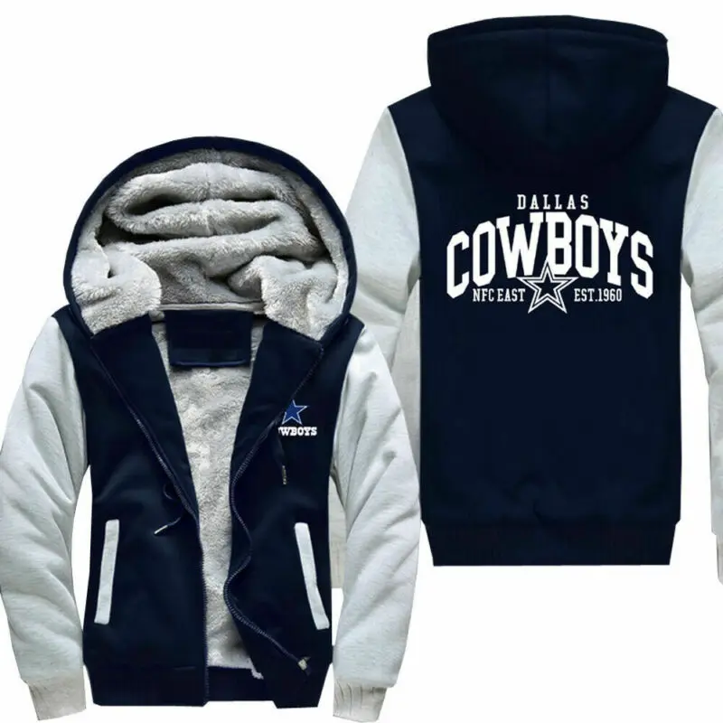 Новинка, мужские куртки, зимняя куртка на молнии с капюшоном Dallas Cowboys, новая зимняя теплая верхняя одежда, топы размера плюс M-5XL