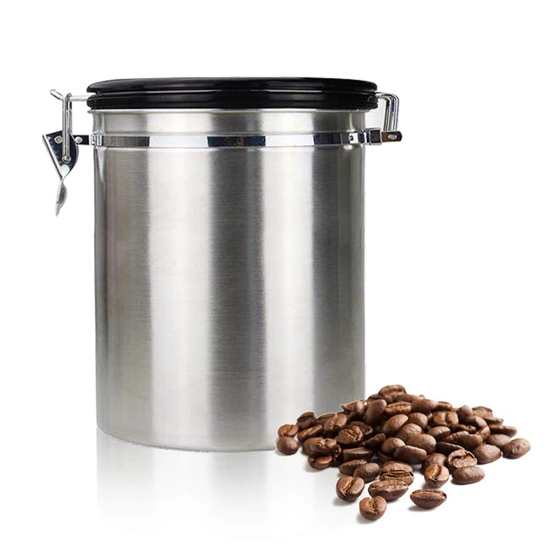 

TOP!-Coffee Flour Sugar Stainless Steel Container Kitchen Storage Canister Vacuum co2 Valve Large 64.6 oz