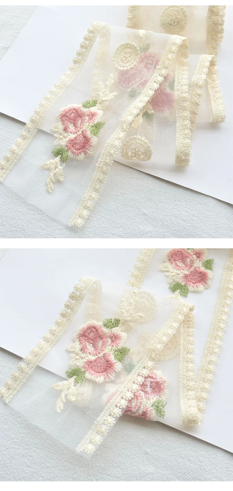 Flower Embroidery Lace Ribbon For Bow Making Clothing Decor Sewing Fabric DIY Craft Supplies Needlework Accessories 2yards New