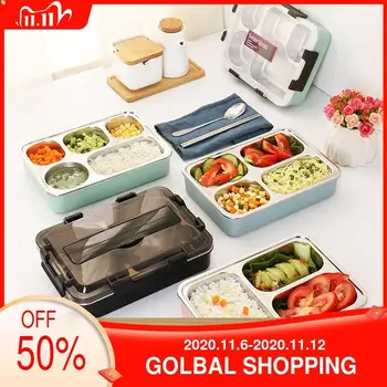 

304 Stainless Steel Lunch Box With Spoon Thermal Leak-proof Bento Microwave Tableware School Office Portable Food Container