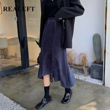 REALEFT женские осень зима вельвет Русалка Длинные юбки с высокой талией ампир Harajuku рыбий хвост юбки для женщин s темно-синий