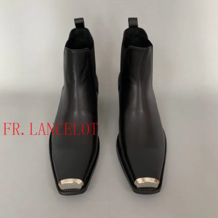 FR. LANCELOT/модные черные мужские ботинки из натуральной кожи с квадратным носком и металлическим декором мужские ботинки челси Wyatte Mujer Размер 45, 46