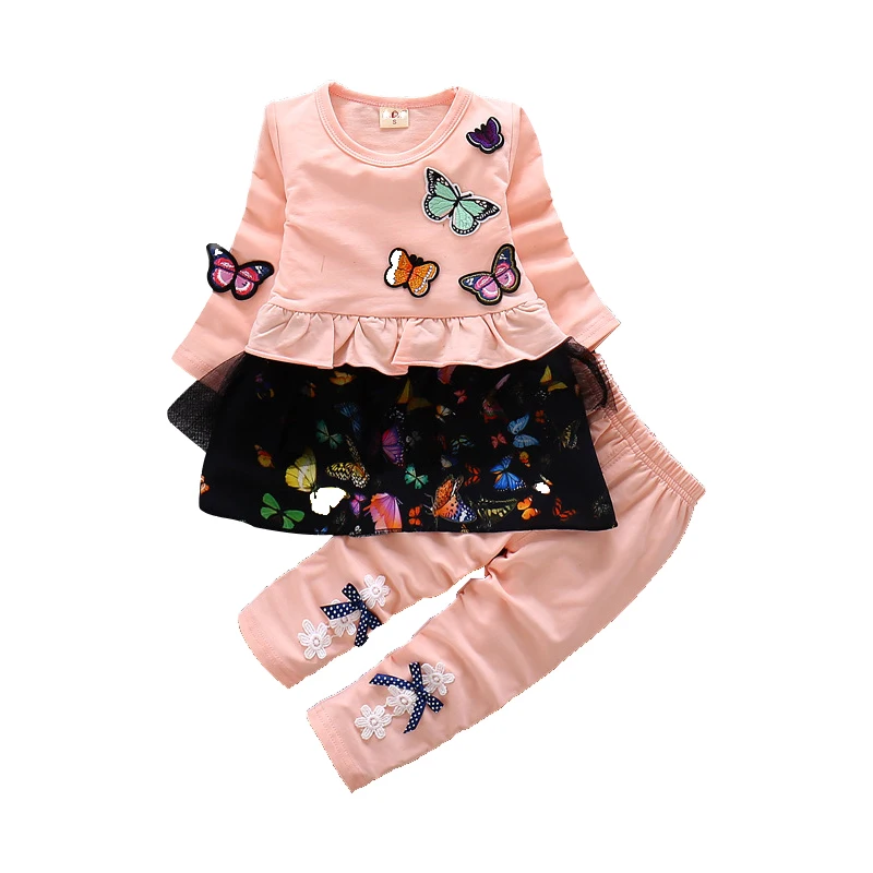 Одежда для маленьких девочек; комплект из двух предметов; хлопковая одежда Минни; одежда для маленьких девочек; милая повседневная спортивная одежда с принтом бабочки; Комплект для малышей - Цвет: Pink
