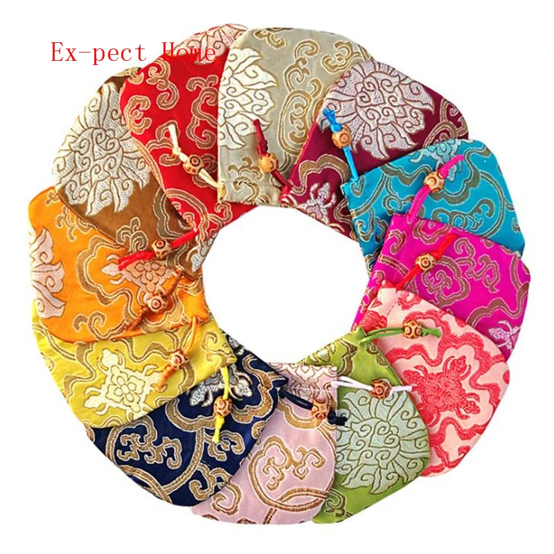 100pcs Silk Satin Jewelry Package Bag Cute Zipper Ring Necklace Bangle Organizer Gift  Small Brocade Travel Bag