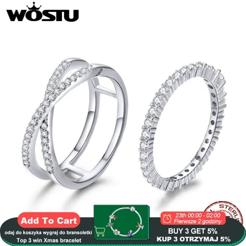 

WOSTU Authentic 100% 925 Sterling Silver Loving Double Rings for Women Engagement Wedding Minimalism Silver Jewelry Gift CQR463