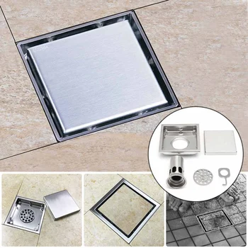 

Square Stainless Steel Floor Drain Tile Insert Floor Bathroom Shower Anti-blocking Filter Drain 110 x 110MM 304 Stainless Steel